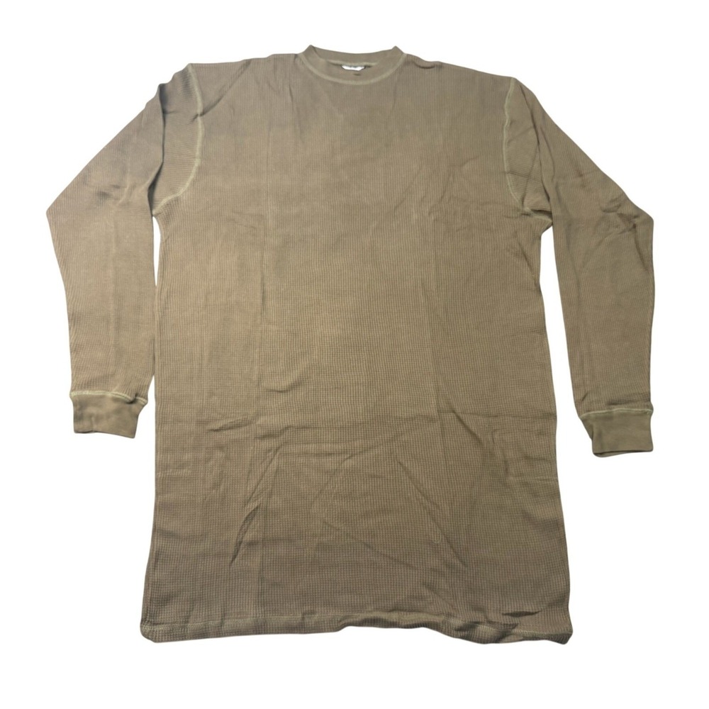 VTG BAT Big Time Clothing Mens 2X Long Sleeve‎ Olive Green Waffle Knit Thermal